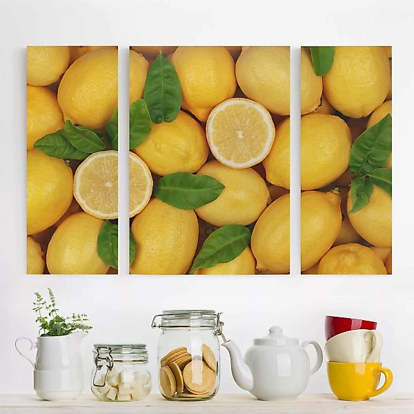 3-teiliges Leinwandbild Küche - Querformat Saftige Zitronen günstig online kaufen