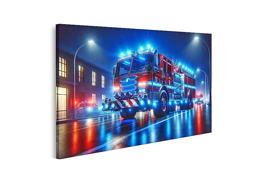 islandburner Leinwandbild Spektakuläres Feuerwehrauto Mit Blaulicht Bereit günstig online kaufen