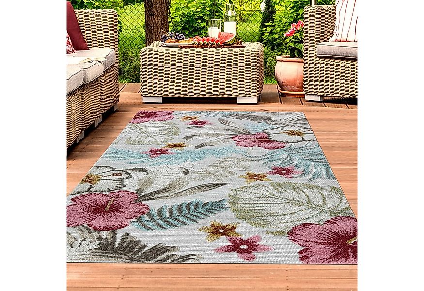 TeppichHome24 Outdoorteppich In- & Outdoor Teppich 3d-effekt Blumen Blätter günstig online kaufen