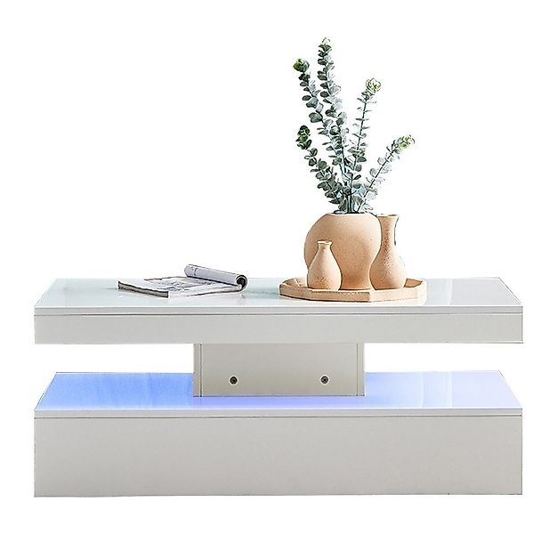 JYMTOM Couchtisch Moderner Weißer Hochglanz-Couchtisch, Rechteckiger Beiste günstig online kaufen