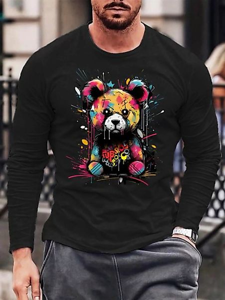 RMK Langarmshirt Herren Longsleeve Rundhals Basic Teddybär Bär aus Baumwoll günstig online kaufen