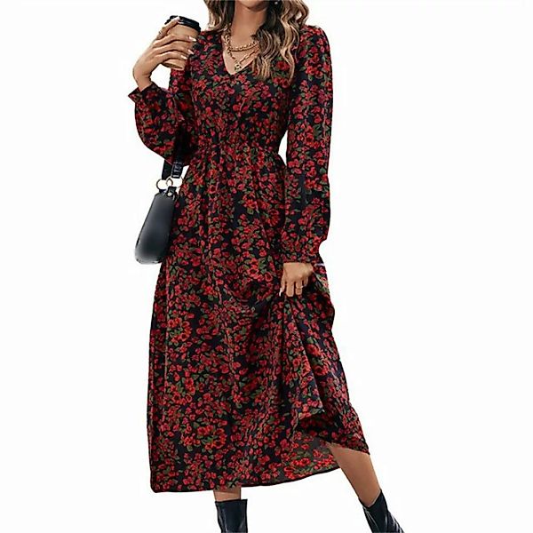 AFAZ New Trading UG Abendkleid A-Linien-Kleid Dame Schwarz-rot bedruckter l günstig online kaufen