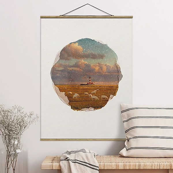 Stoffbild Strand mit Posterleisten - Hochformat Wasserfarben - Nordsee Leuc günstig online kaufen