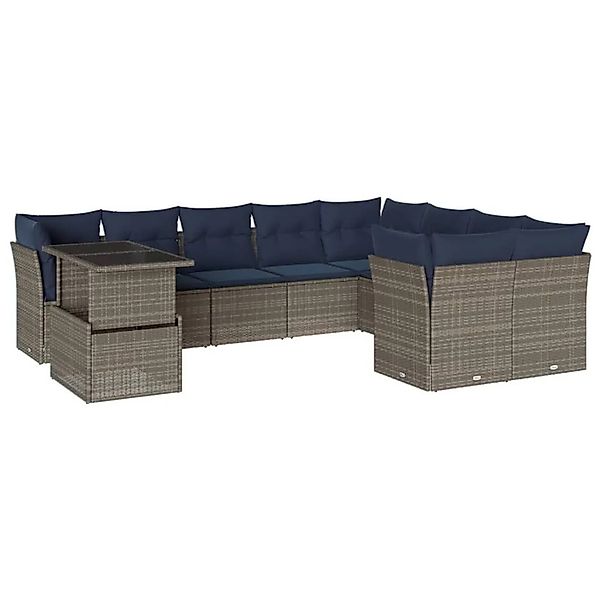 vidaXL 10-Tlg Gartensofa-Set mit Kissen Grau Polyrattan 3266851 günstig online kaufen