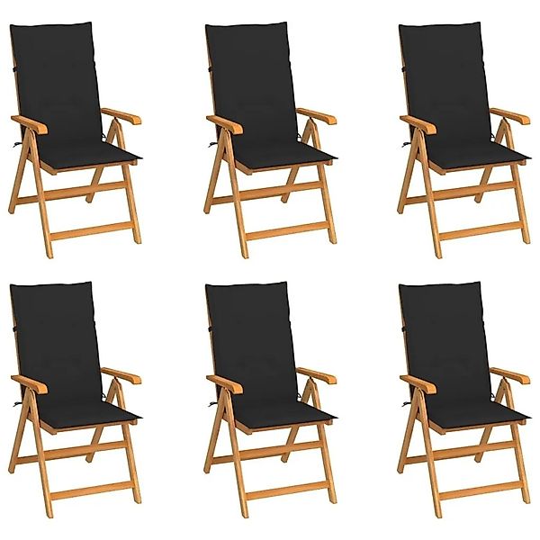 vidaXL Gartenstühle 6 Stk mit Schwarzen Kissen Massivholz Teak 3065567 günstig online kaufen