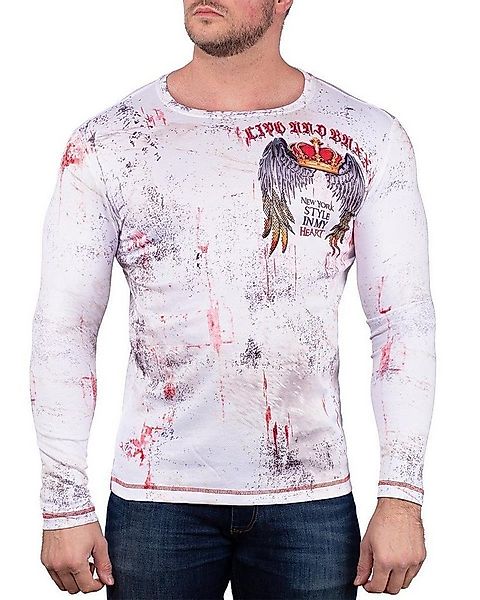 Cipo & Baxx Longsleeve Herren regular fit Pullover BA-CL498 White M mit Far günstig online kaufen