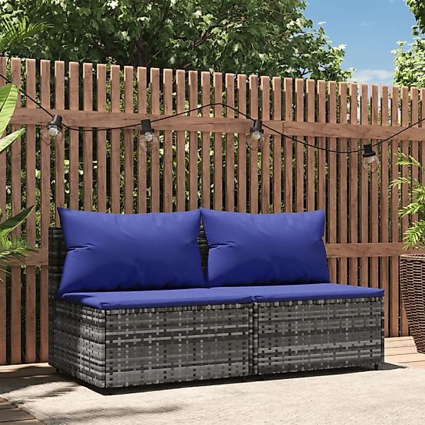 Vidaxl Garten-mittelsofas Mit Kissen 2 Stk. Grau Poly Rattan günstig online kaufen