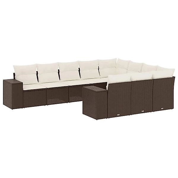 vidaXL 10-Tlg Garten-Sofagarnitur mit Kissen Braun Poly Rattan 3223092 günstig online kaufen