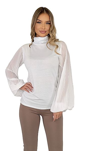 Mississhop Langarmbluse Damen Bluse Chiffon Rollkragen günstig online kaufen