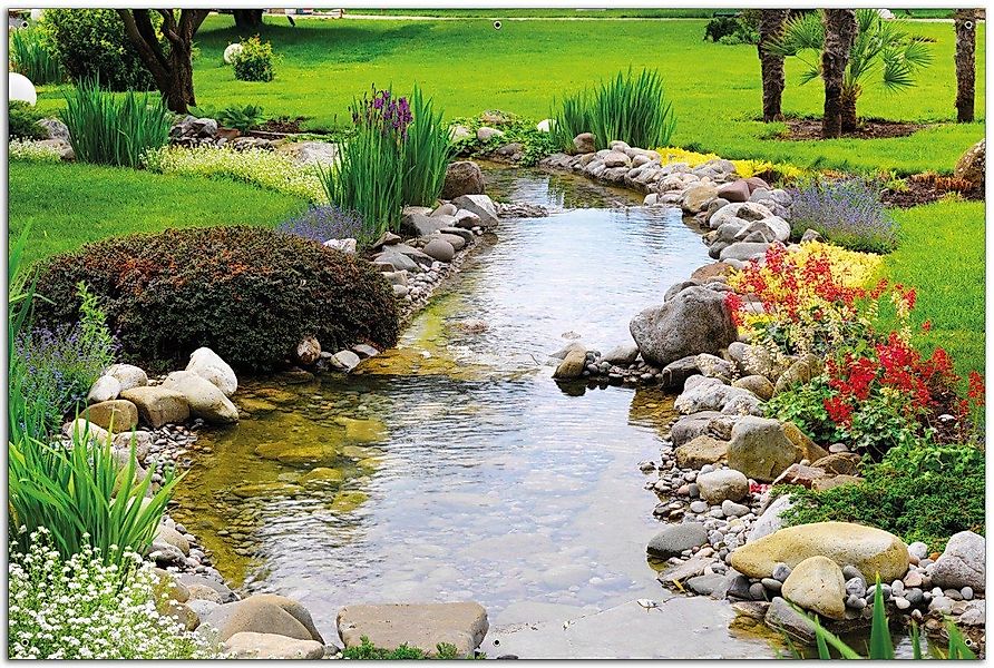 Wallario Sichtschutzzaunmatten Blumen am Teich günstig online kaufen