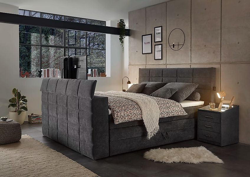 ED EXCITING DESIGN Boxspringbett »Denver«, mir motorisierter TV-Halterung b günstig online kaufen