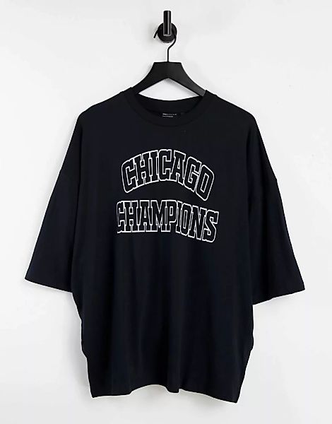 ASOS DESIGN – Oversize-T-Shirt aus Bio-Baumwollmischung in Schwarz mit „Chi günstig online kaufen