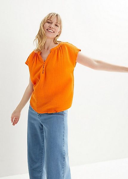 bonprix Shirtbluse Oversize-Passform, mit V-Ausschnitt, aus Baumwolle günstig online kaufen
