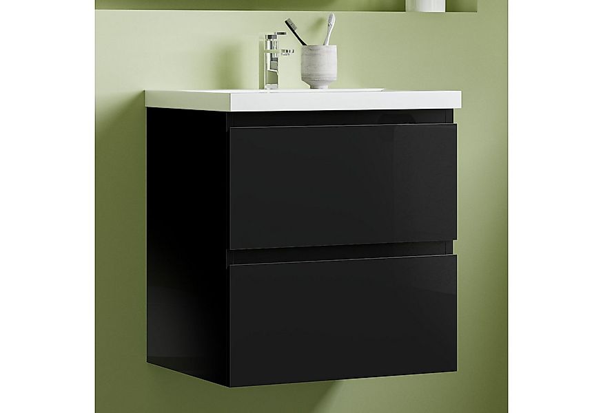 Aica Sanitär Waschtisch Glänzend schwarz MDF Unterschrank mit Waschbecken B günstig online kaufen