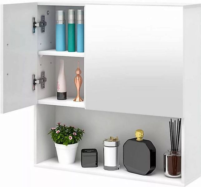 EUGAD Spiegelschrank (1-St) mit Tür, 5 Fächern, aus E1-MDF, Weiß, 54x55x15c günstig online kaufen