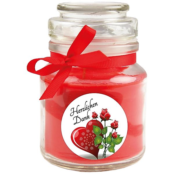 HS Candle Duftkerze & Bonbon Glas Danke Rose Rot günstig online kaufen