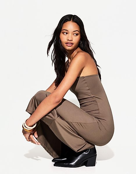 Bershka Asymmetrisches Bandeau-Midikleid Damen Xs Braun günstig online kaufen