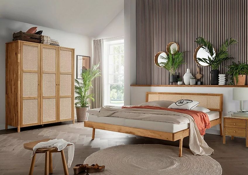 Natur24 Bett Doppelbett Fani 200x200 Eiche Massiv Wiener Geflecht günstig online kaufen