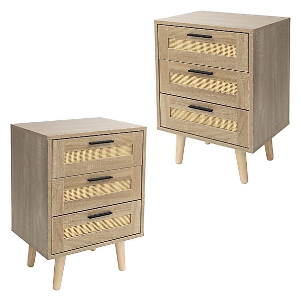 ML-Design 2Er Set Nachttisch mit 3 Schubladen 45x63x34 cm Eiche Optik günstig online kaufen