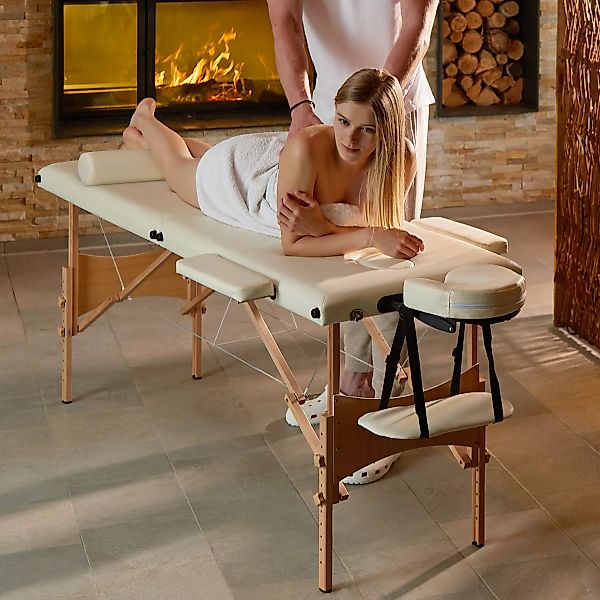 2 Zonen Massageliege-Set Freddi mit 5cm Polsterung, Rollen und Holzgestell günstig online kaufen