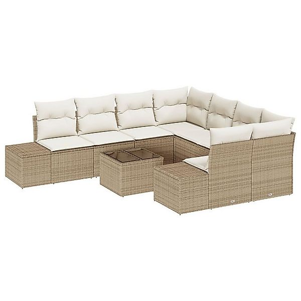 vidaXL Loungesofa 9-teiliges Garten Sofa Set mit Kissen Beige Poly Rattan, günstig online kaufen
