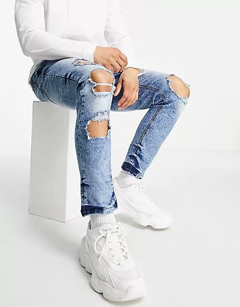 Night Addict – Eng geschnittene Denim-Jeans mit Zierrissen, grellblau verwa günstig online kaufen