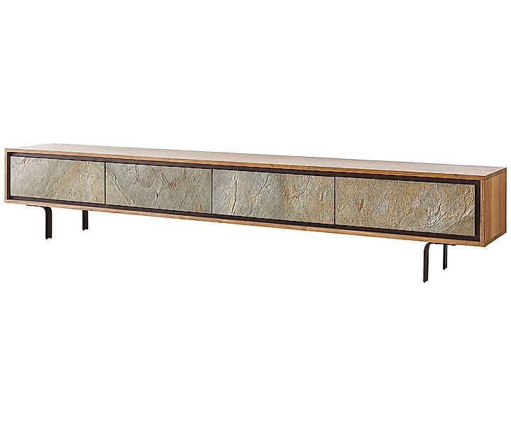 DELIFE Lowboard Juwelo, 220x35x40 Akazie Natur Stein Beine Schwarz günstig online kaufen