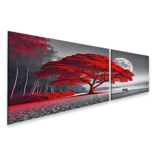 islandburner Leinwandbild Leuchtend Roter Baum an günstig online kaufen