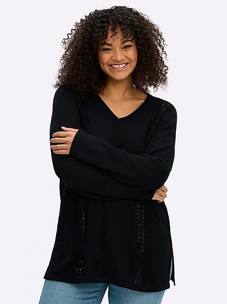 Sheego Strickpullover Langarm-Pullover Langarm Bändchengarn, Zopfmuster günstig online kaufen