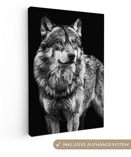 OneMillionCanvasses® Leinwandbild Wolf - Tiere - Wild - Schwarz - Weiß, Fot günstig online kaufen