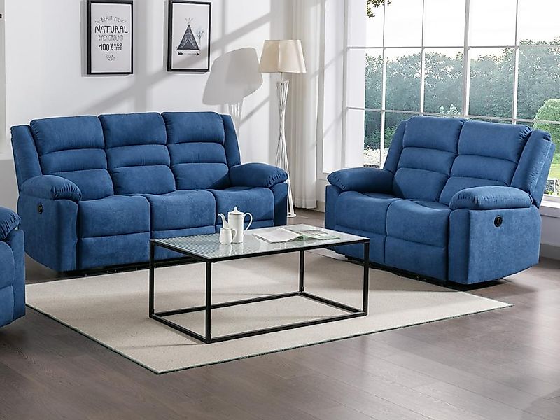 3-Sitzer-Sofa & 2 elektrische Relaxsessel - Blau - Stoff - BUROLO günstig online kaufen