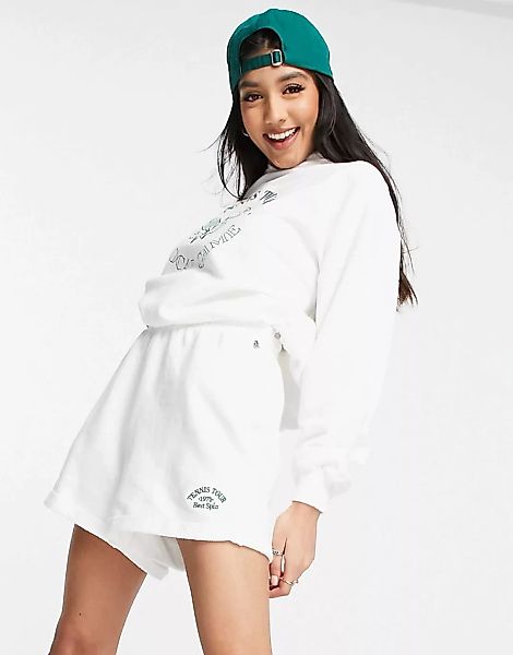 Pull&Bear – Tennis-Shorts in Weiß mit Logo, Kombiteil günstig online kaufen