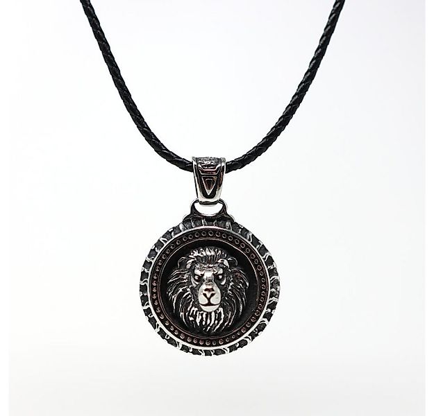 DALMARO Kette mit Anhänger Lederkette Edelstahlkette 316L LÖWEN MEDAILLON, günstig online kaufen
