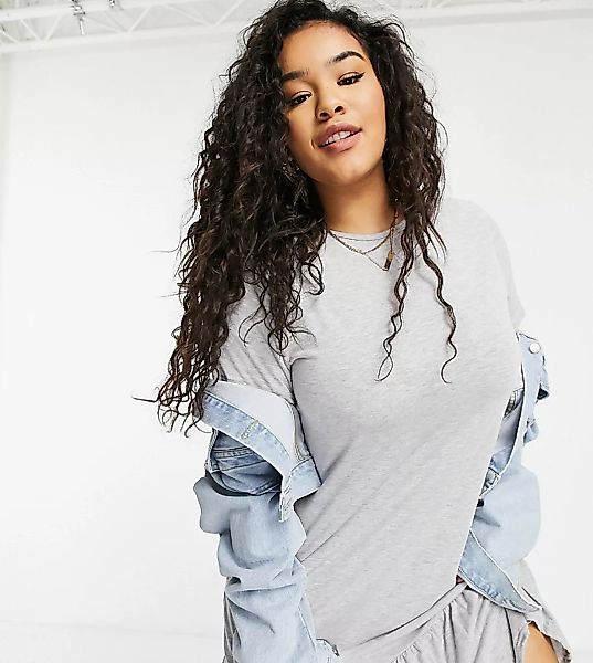 Yours – Mini-T-Shirt-Kleid mit Rüschensaum in Grau günstig online kaufen
