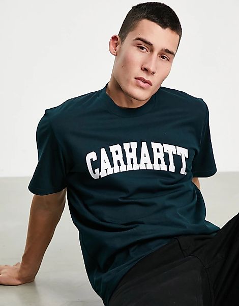 Carhartt WIP – T-Shirt mit Logoschriftzug im University-Stil, Grün günstig online kaufen