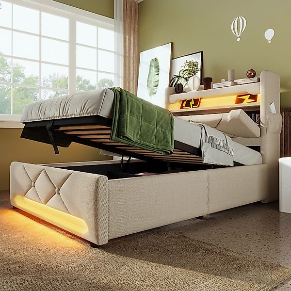 Flieks Polsterbett, Hydraulisches Stauraumbett Doppelbett 180x200cm günstig online kaufen
