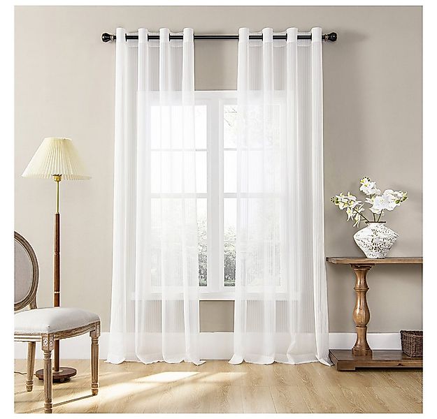 TUWENA Gardine 2er Set Vorhänge Gestreifte Gardinen mit Ösen, Voile Gardine günstig online kaufen