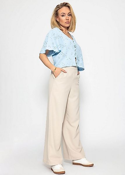 SASSYCLASSY Langarmbluse Musselin Bluse zum Binden Damen mit Lochstickerei günstig online kaufen