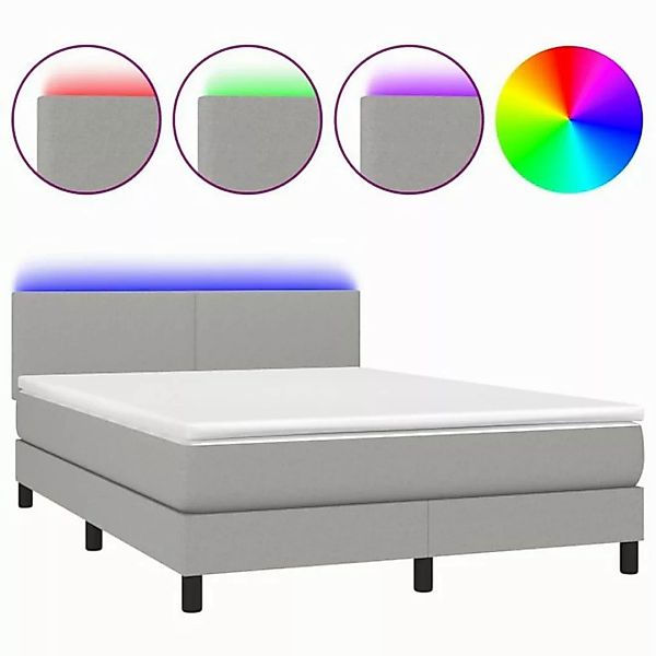 vidaXL Boxspringbett Boxspringbett mit Matratze LED Hellgrau 140x200 cm Sto günstig online kaufen