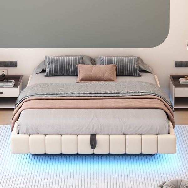 Merax Polsterbett schwebendes Design mit LED-Lichtleiste günstig online kaufen