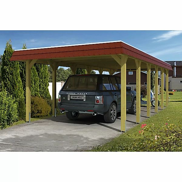 Skan Holz Carport Spreewald 396 cm x 893 cm rote Blende günstig online kaufen