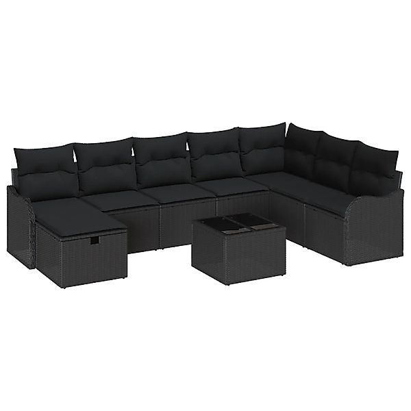 vidaXL Garten-Sofa-Set mit Kissen 9-Tlg Schwarz Poly Rattan 3360374 günstig online kaufen