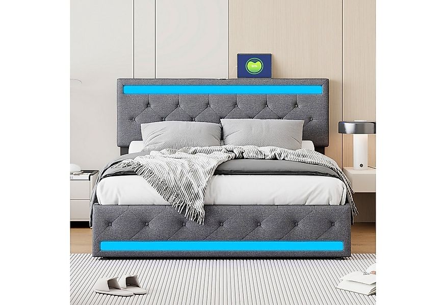 PXloue Polsterbett Modernes Polsterbett mit LED-Beleuchtung, Bettgestell mi günstig online kaufen