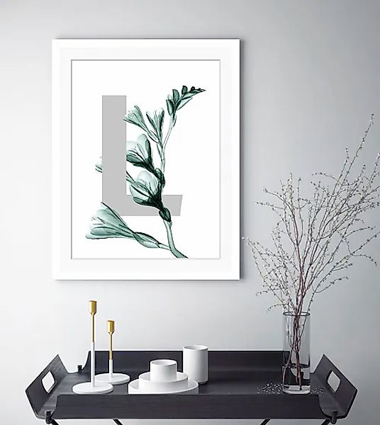 queence Bild »L-Flower«, Buchstaben, Blätter, gerahmt, Blume günstig online kaufen
