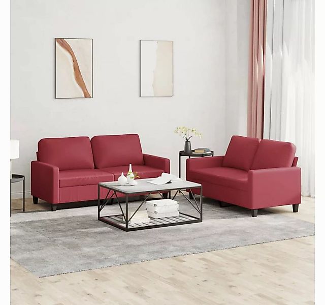 vidaXL Sofa, 2-tlg. Sofagarnitur mit Kissen Weinrot Kunstleder günstig online kaufen