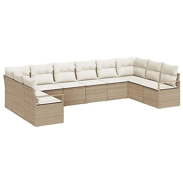 vidaXL Gartensofa-Set mit Kissen 10 Stk Beige und Weiß Poly-Rattan 3355230 günstig online kaufen