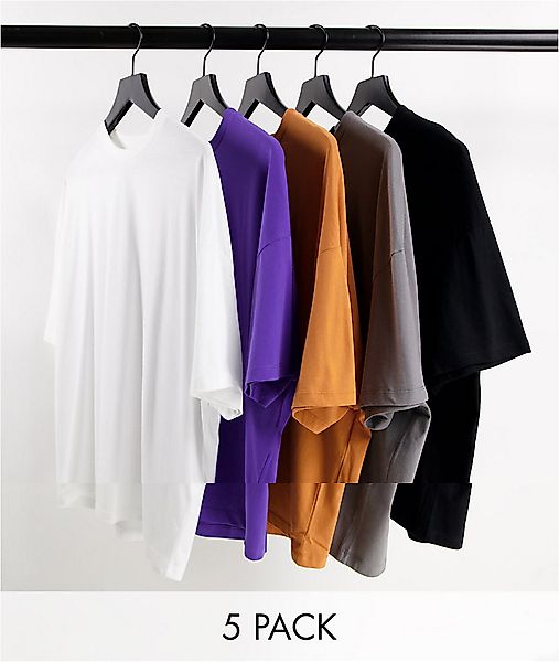 ASOS DESIGN – 5er-Pack Oversized-T-Shirts aus Bio-Material in mehreren Farb günstig online kaufen