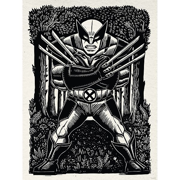 Komar Wandbild Marvel Wolverine Lino-Cut 30 cm x 40 cm Schwarz-Weiß günstig online kaufen