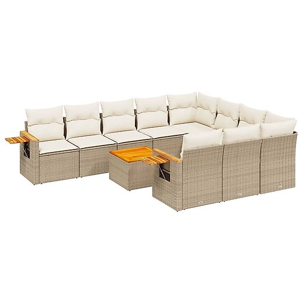 vidaXL 11-Tlg Garten-Sofagarnitur mit Kissen Beige Poly Rattan 3259587 günstig online kaufen