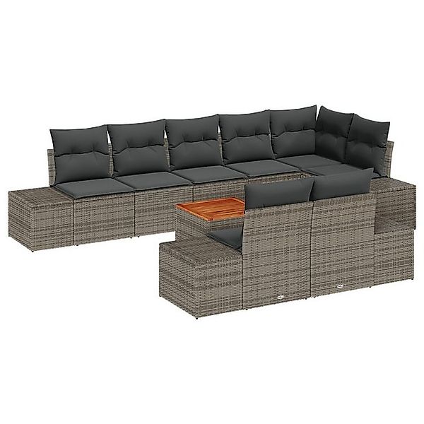 vidaXL Loungesofa 9-tlg. Garten-Sofagarnitur mit Kissen Grau Poly Rattan, 9 günstig online kaufen